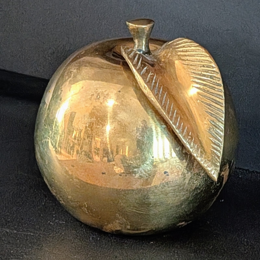 Brass Apple Paperweight Decorative Figure Shelf Teacher Gift